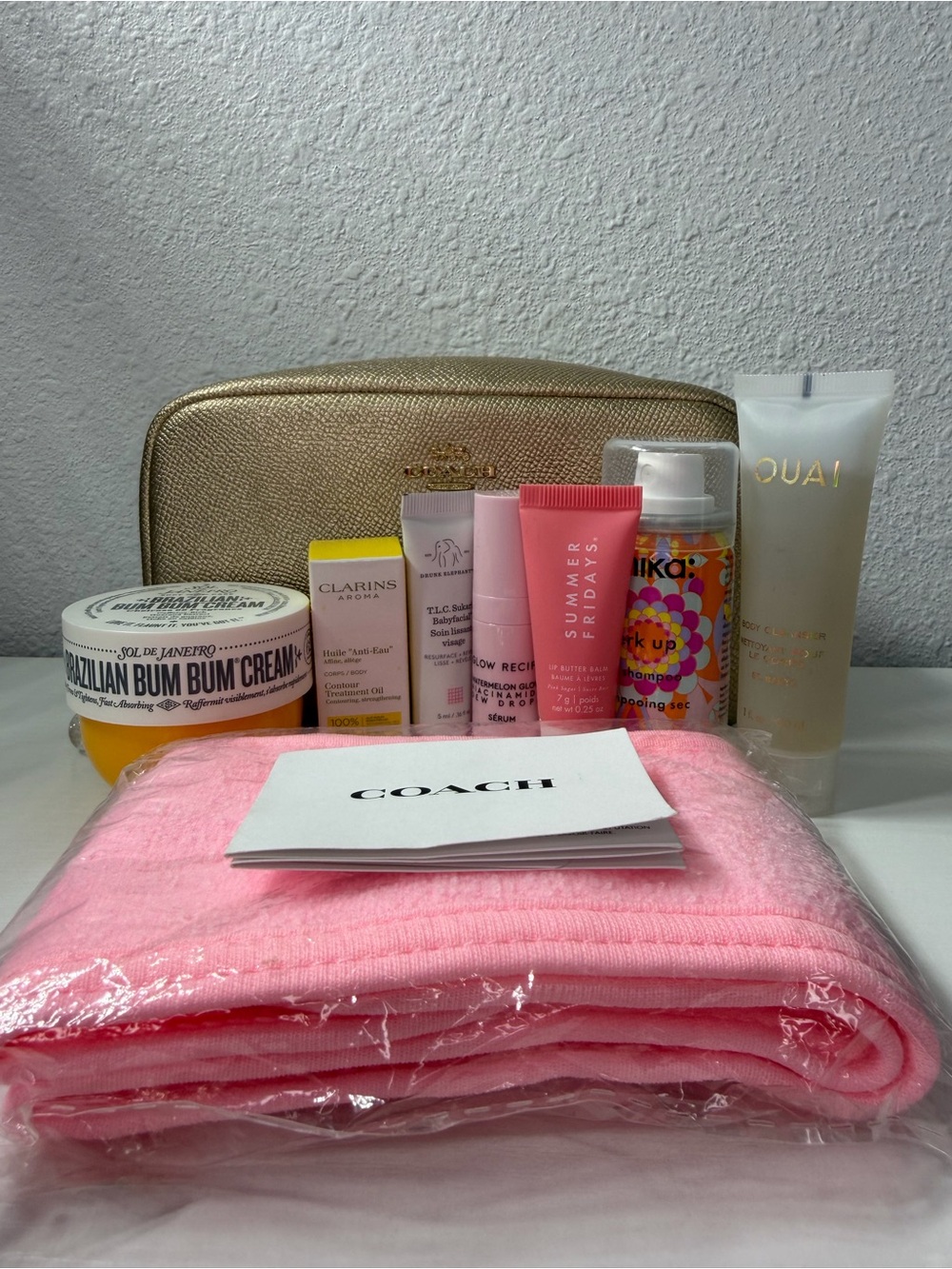 Coach Gold Cosmetic Bag w Cosmetic/Hair Bundle